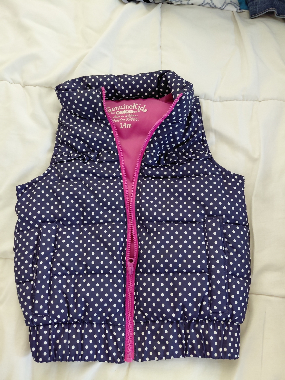 Navy Polka Dot and Raspberry Lining Puffer Vest 2T (24 m)
